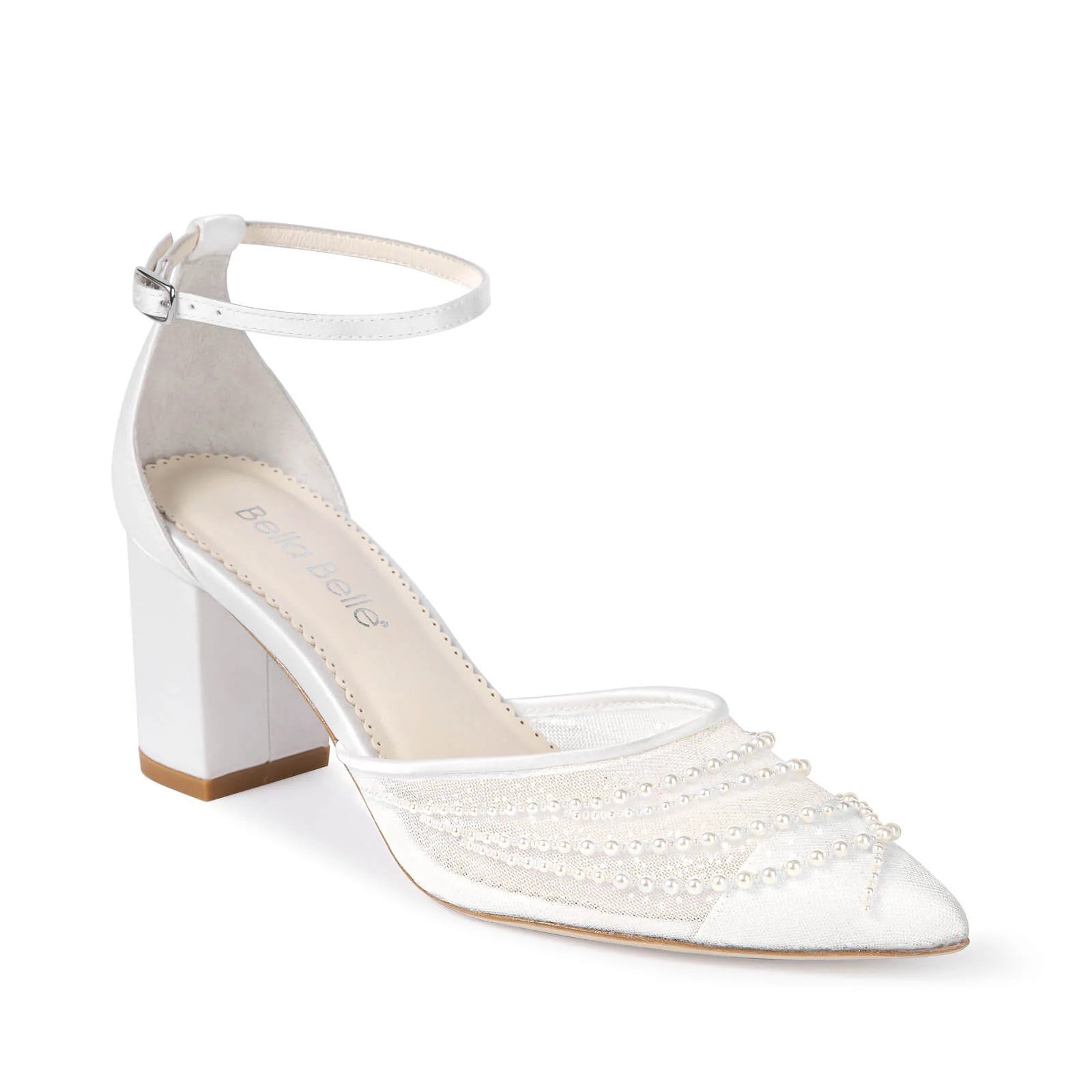 Perla - Pearl Detail Block Wedding Heels