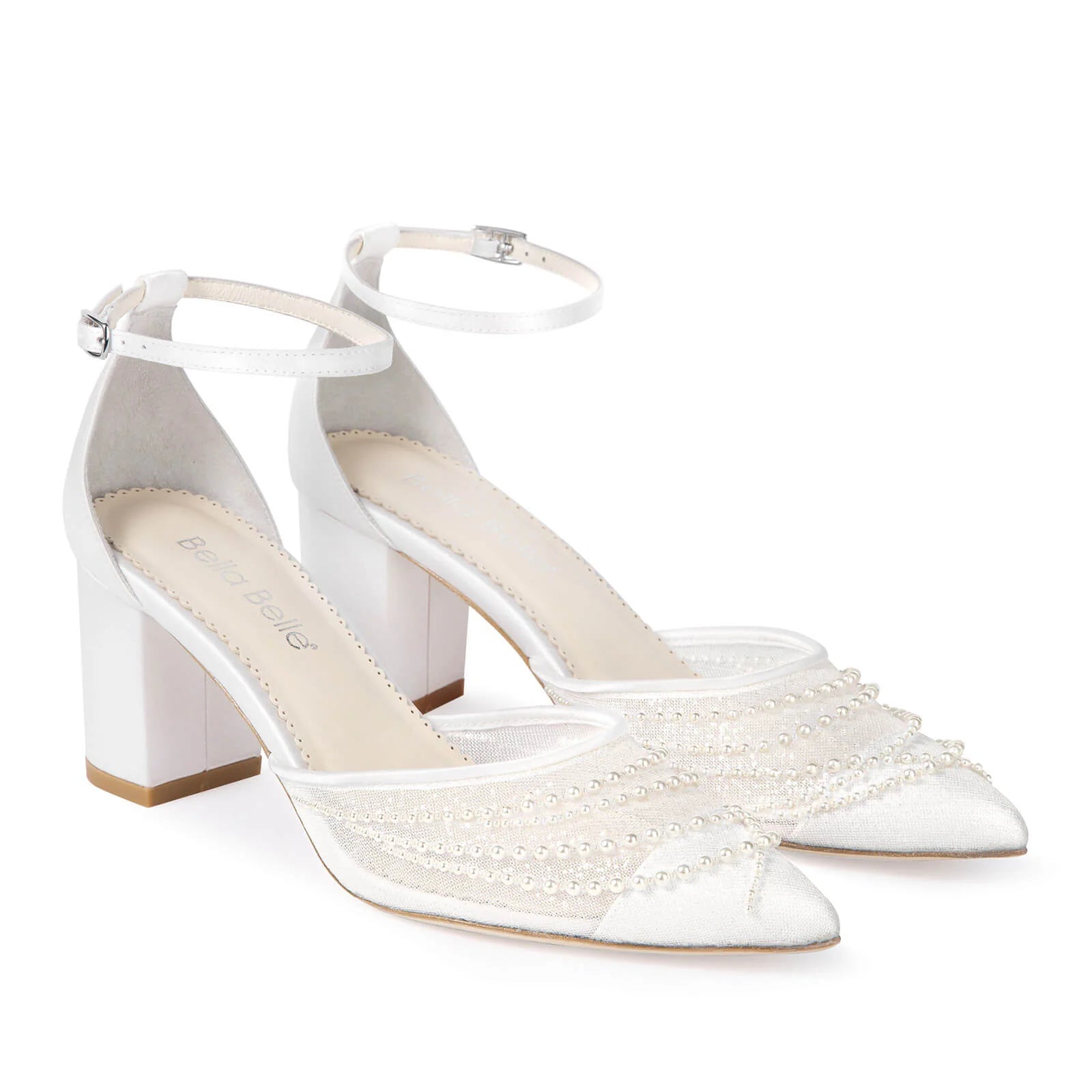 Perla - Pearl Detail Block Wedding Heels