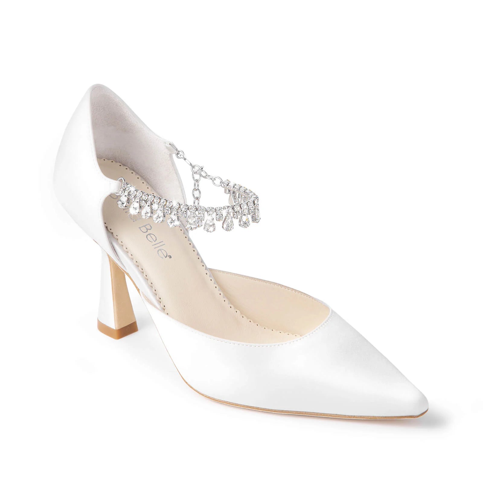 Regina - Ivory Silk Bridal Pumps With Crystal Ankle Strap