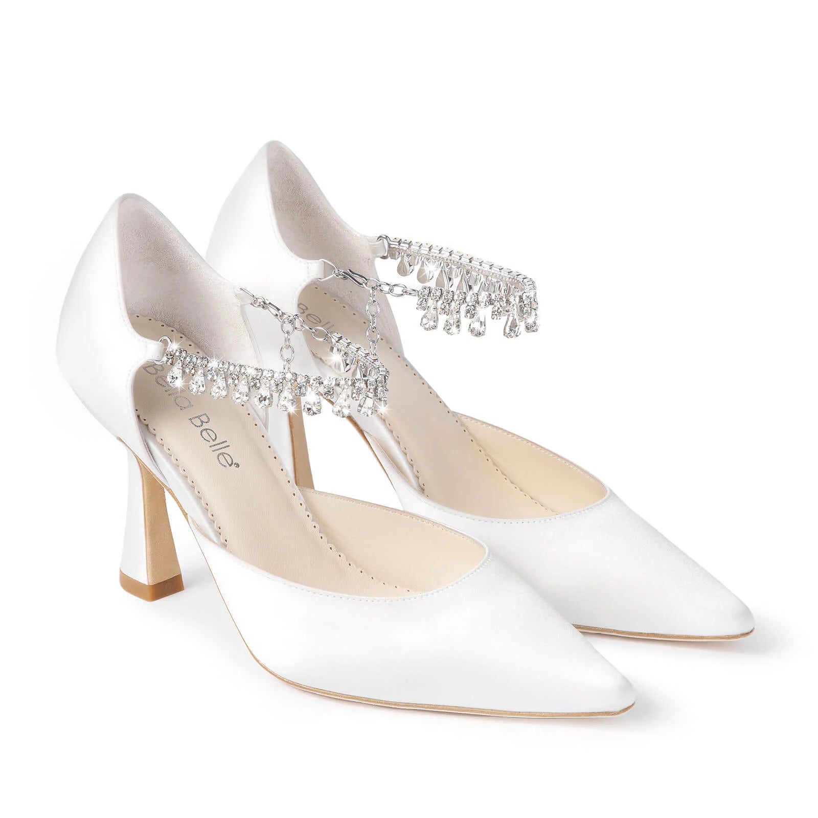 Regina - Ivory Silk Bridal Pumps With Crystal Ankle Strap
