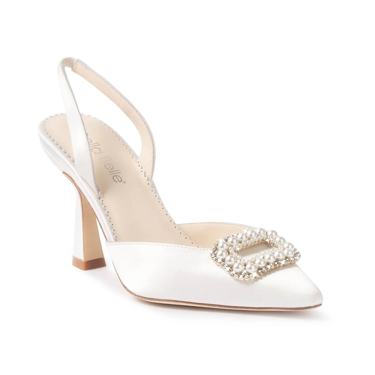 Andie - Closed Toe Spool Heel Slingbacks with Crystal and Pearl Brooch