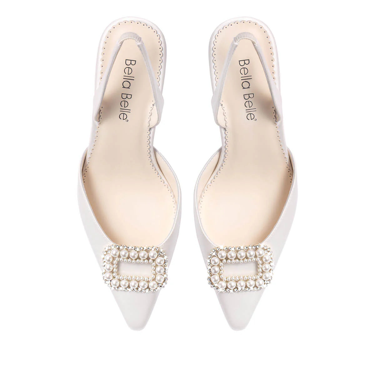 Andie - Closed Toe Spool Heel Slingbacks with Crystal and Pearl Brooch
