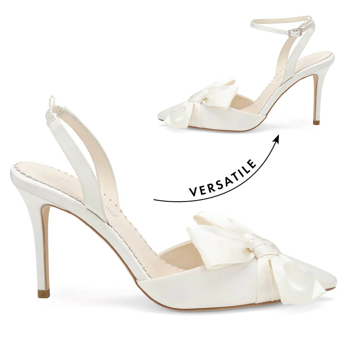 Rhodes - Bow Wedding Heels With Removable Ankle Straps