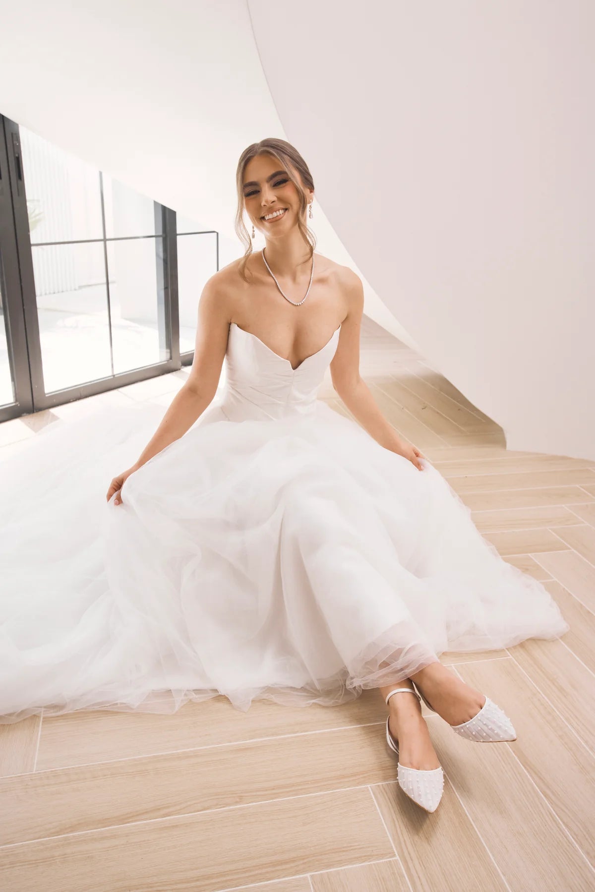 Chanel Pearl - Soft White Tulle Flats with Handsewn Pearls