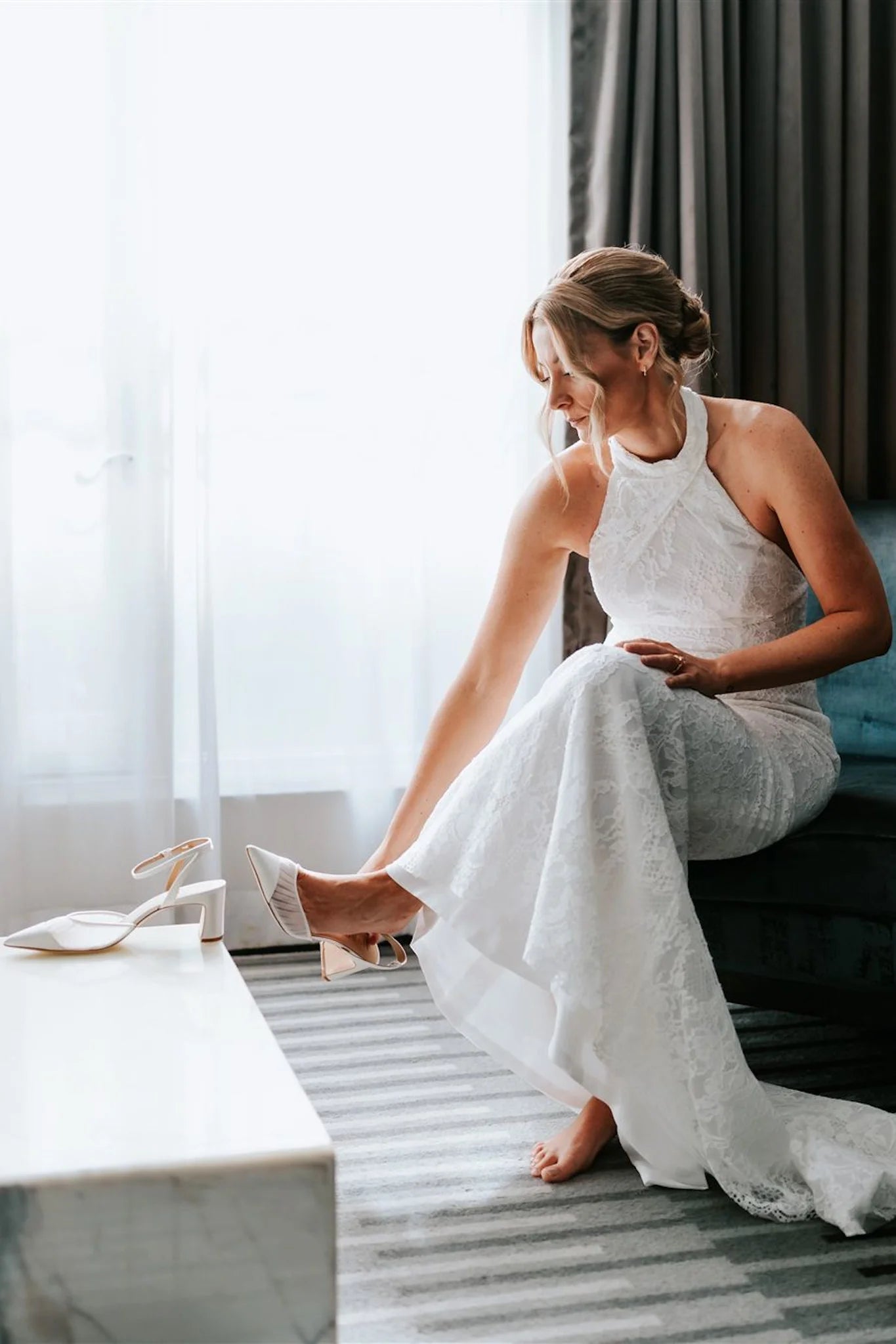 Farah - Tulle & Satin Pointed Toe Low Block Heel - Soft White