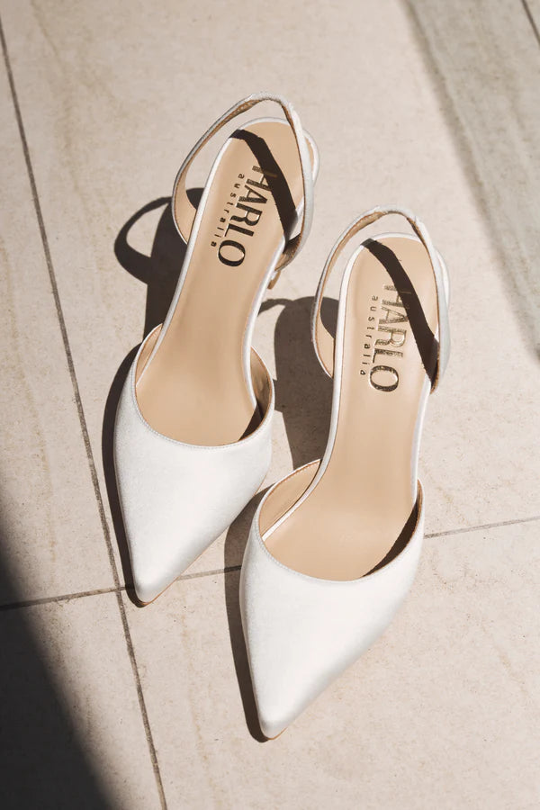 Gigi - Soft White satin Closed Toe Bridal Slingback