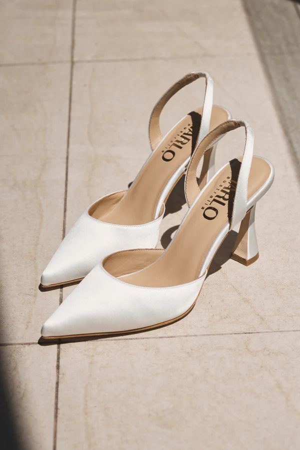 Gigi - Soft White satin Closed Toe Bridal Slingback