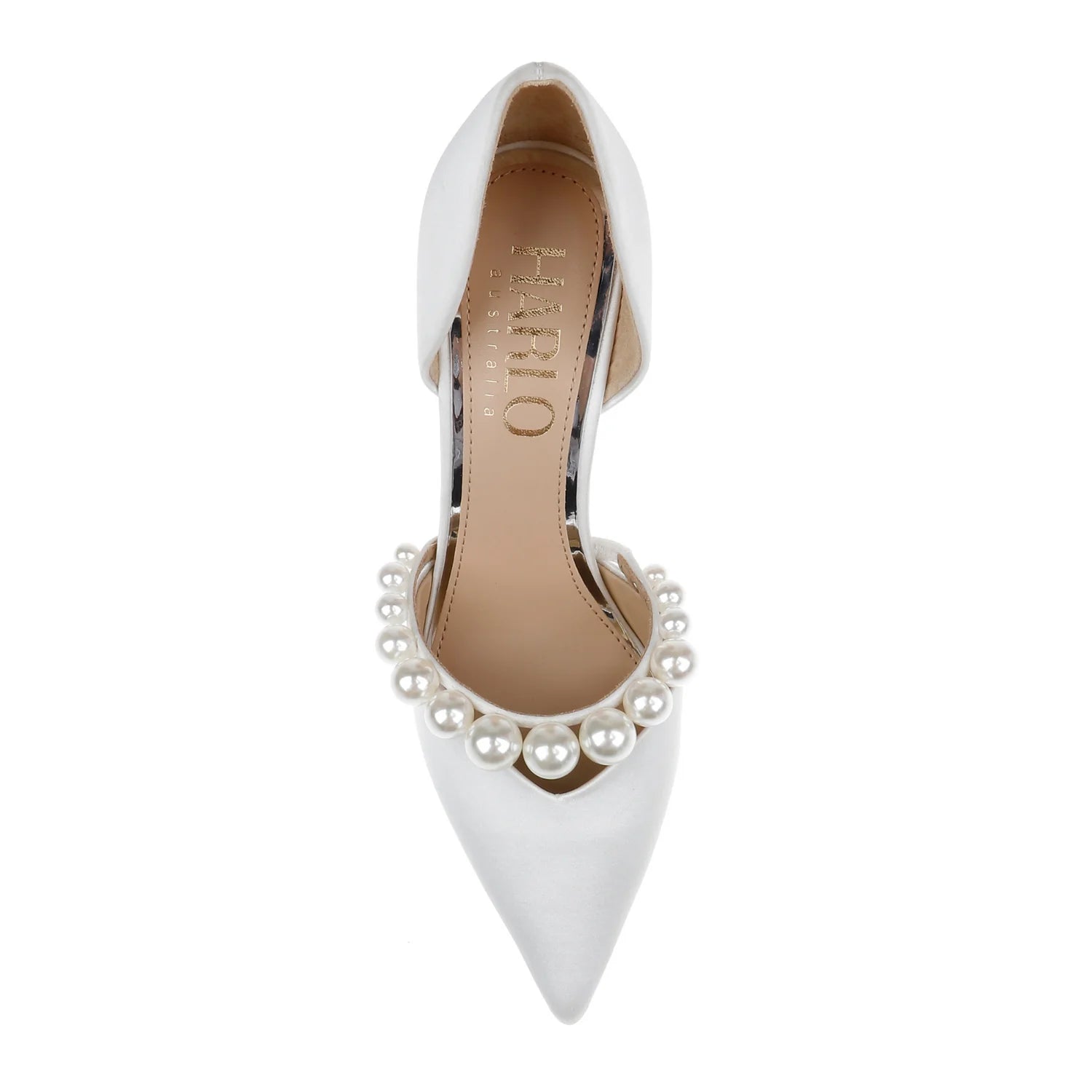 Emma - D'Orsay Pointed Toe High Heels with Pearl Strap - Soft White