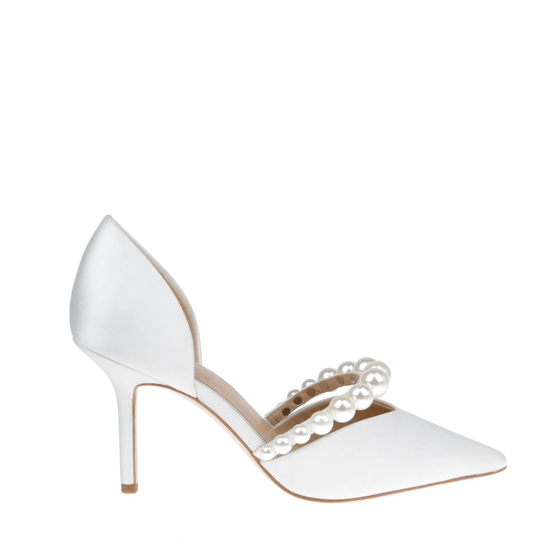 Emma D'Orsay Pointed Toe High Heels with Pearl Strap Soft White