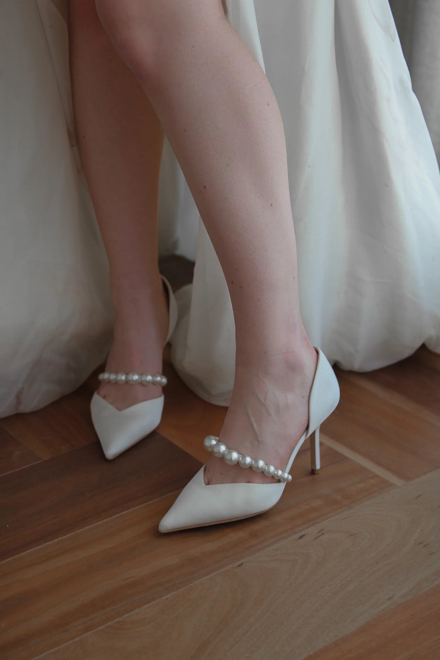 Emma D'Orsay Pointed Toe High Heels with Pearl Strap Soft