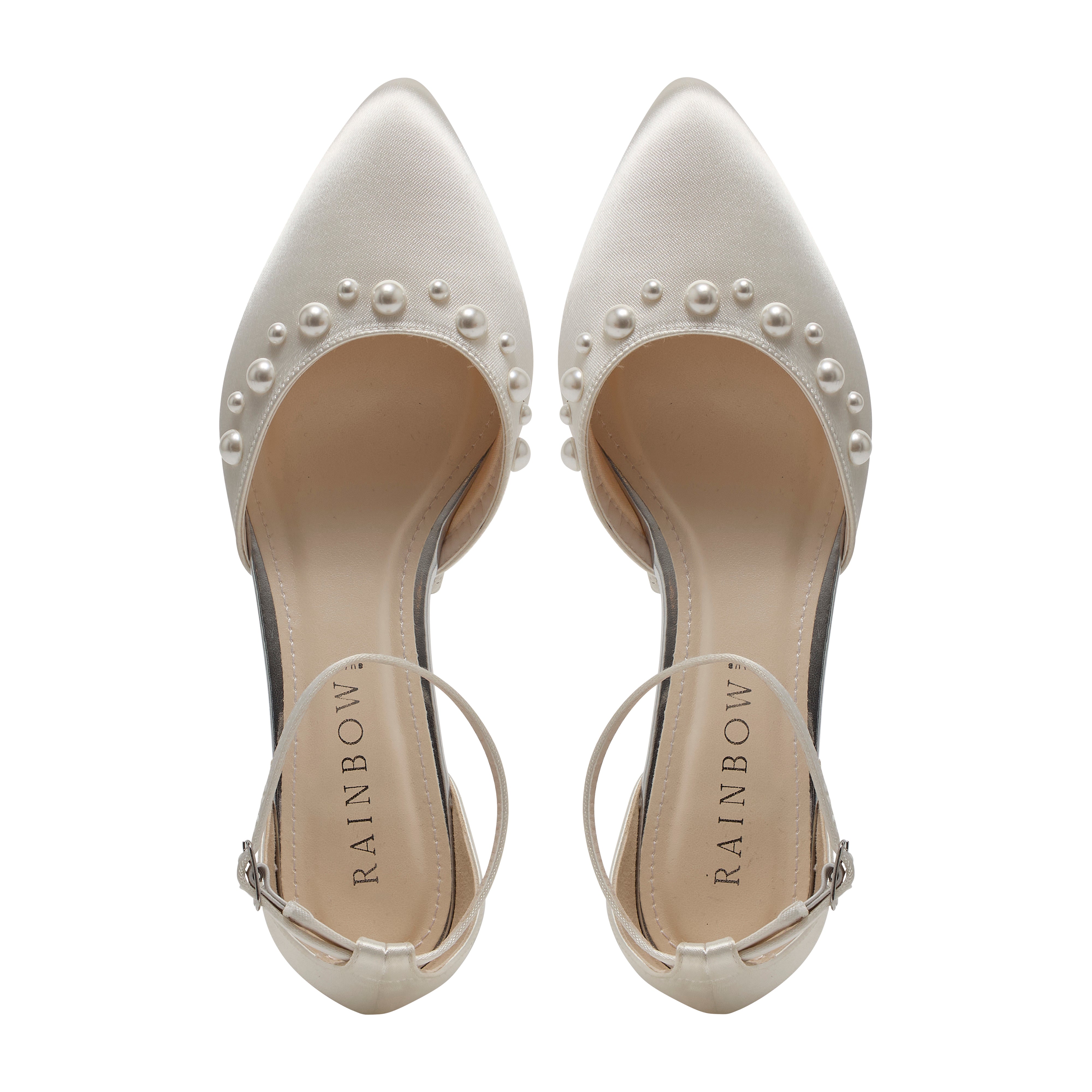 Maya Low - Ivory Satin Pearl Detail Closed Toe Low Heel