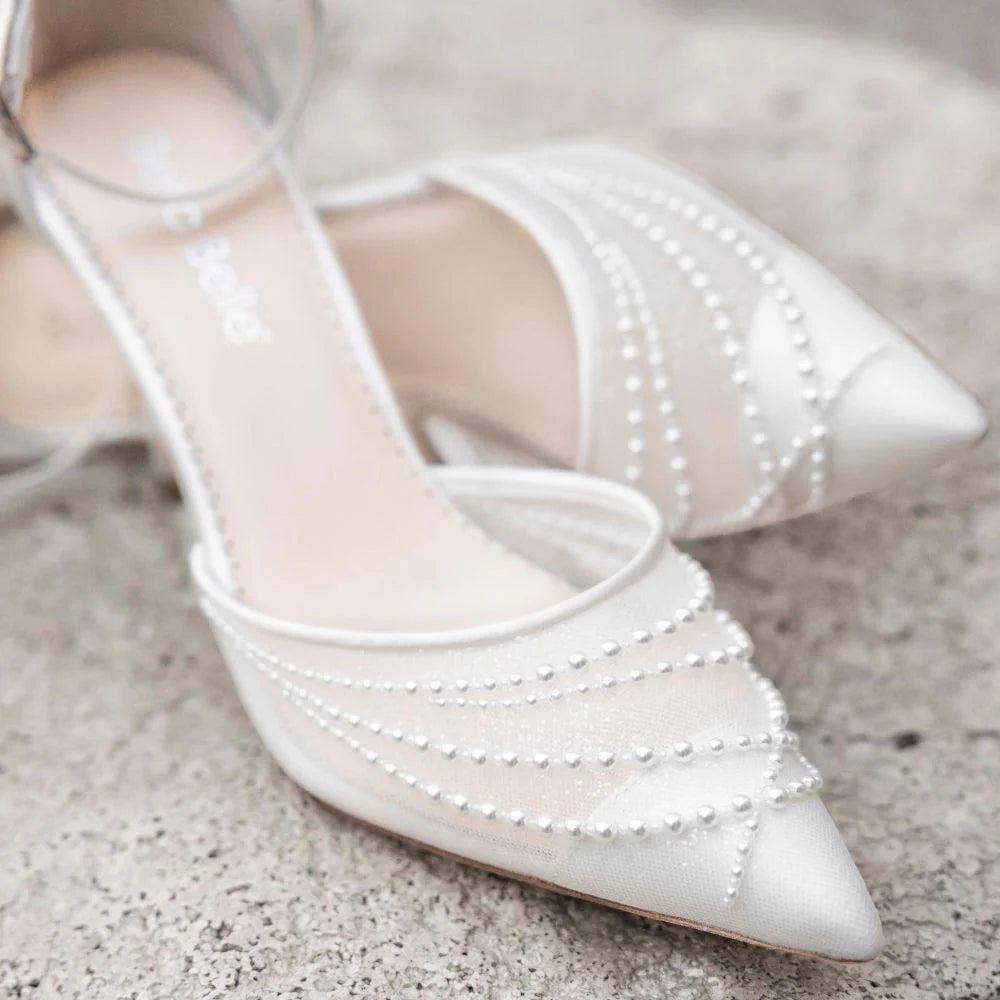 Perla - Pearl Detail Block Wedding Heels