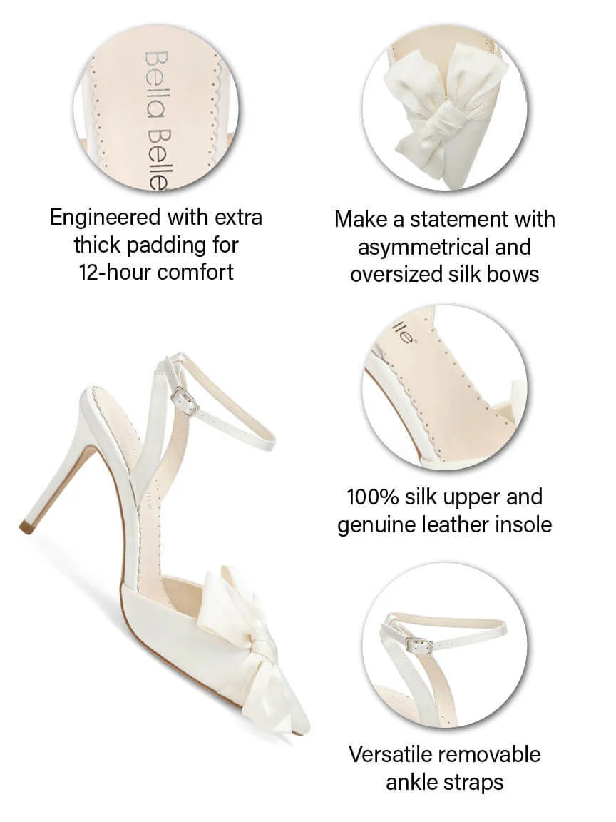 Rhodes - Bow Wedding Heels With Removable Ankle Straps