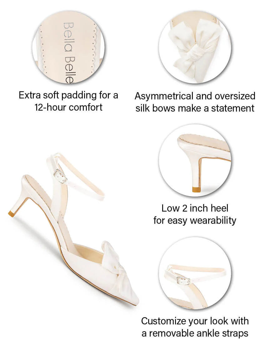 Raven - Slingback Kitten Heels with Bow & Removable Ankle Strap