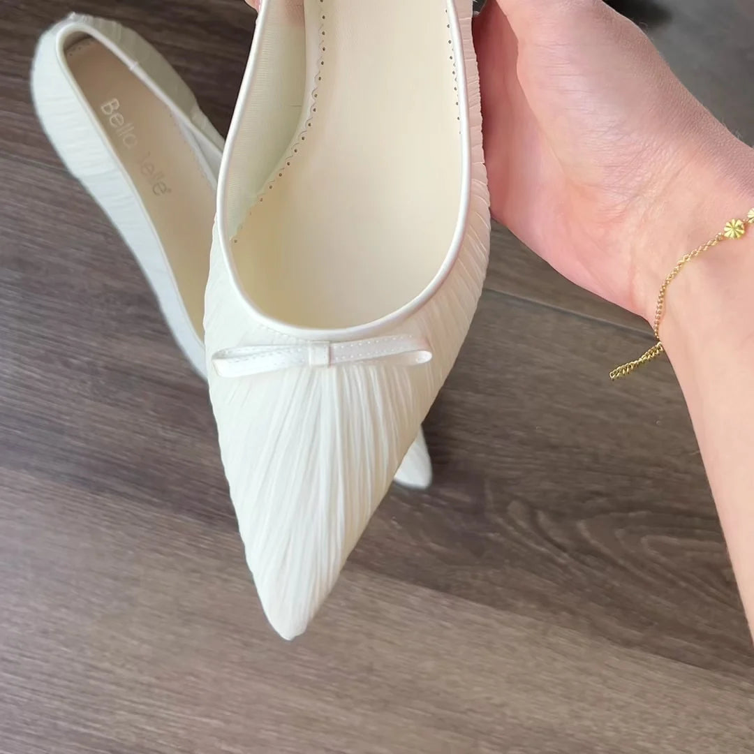 Amelie - Pleated Silk Crepe Ivory Wedding Shoes