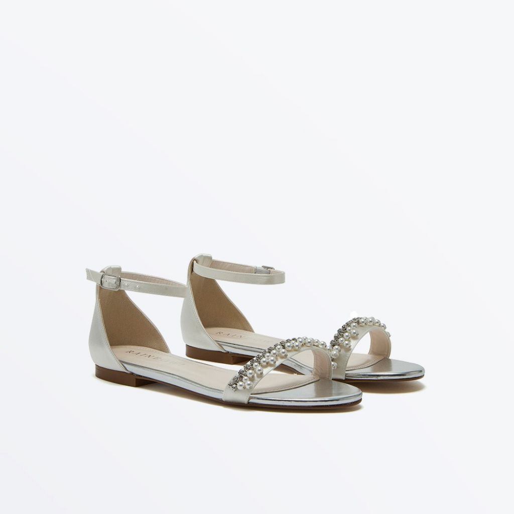 Amyla Flat Sandal - Pearl Detail Bridal Sandal