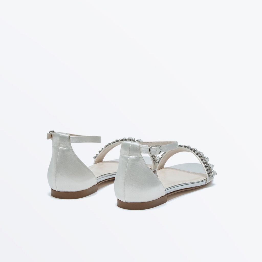 Amyla Flat Sandal - Pearl Detail Bridal Sandal