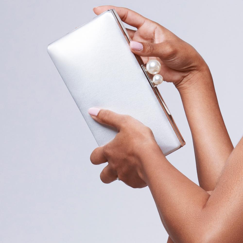 Beau - Ivory Satin Pearl Detail Bridal Clutch