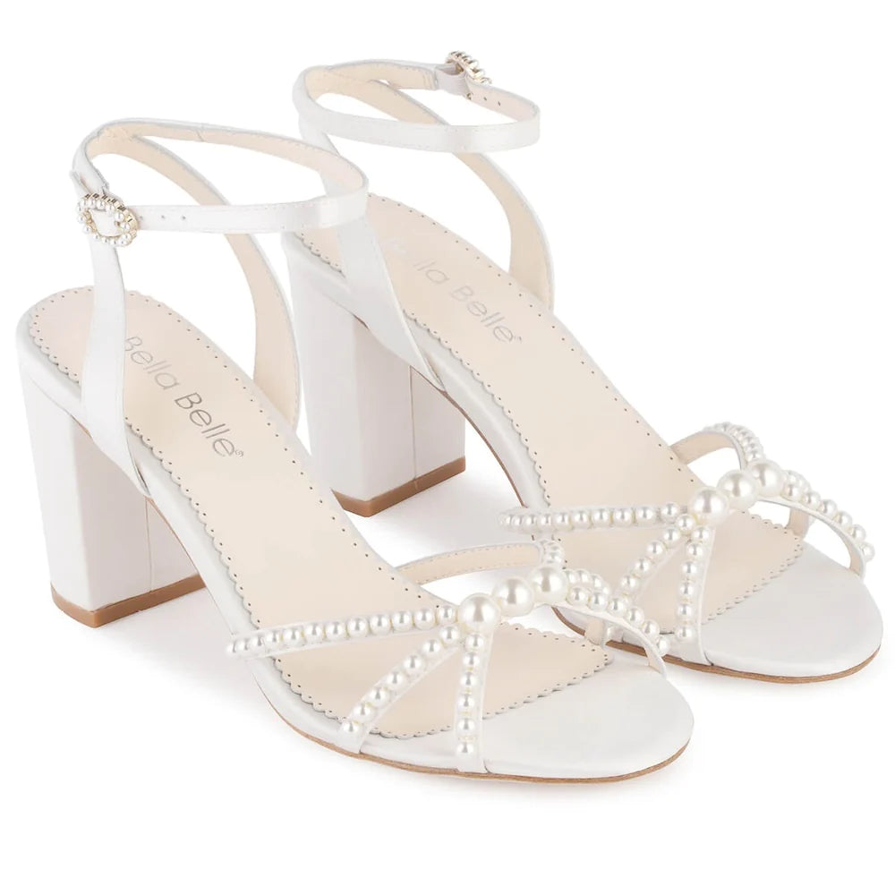 Lilia - Block Heel Pearl Wedding Sandals