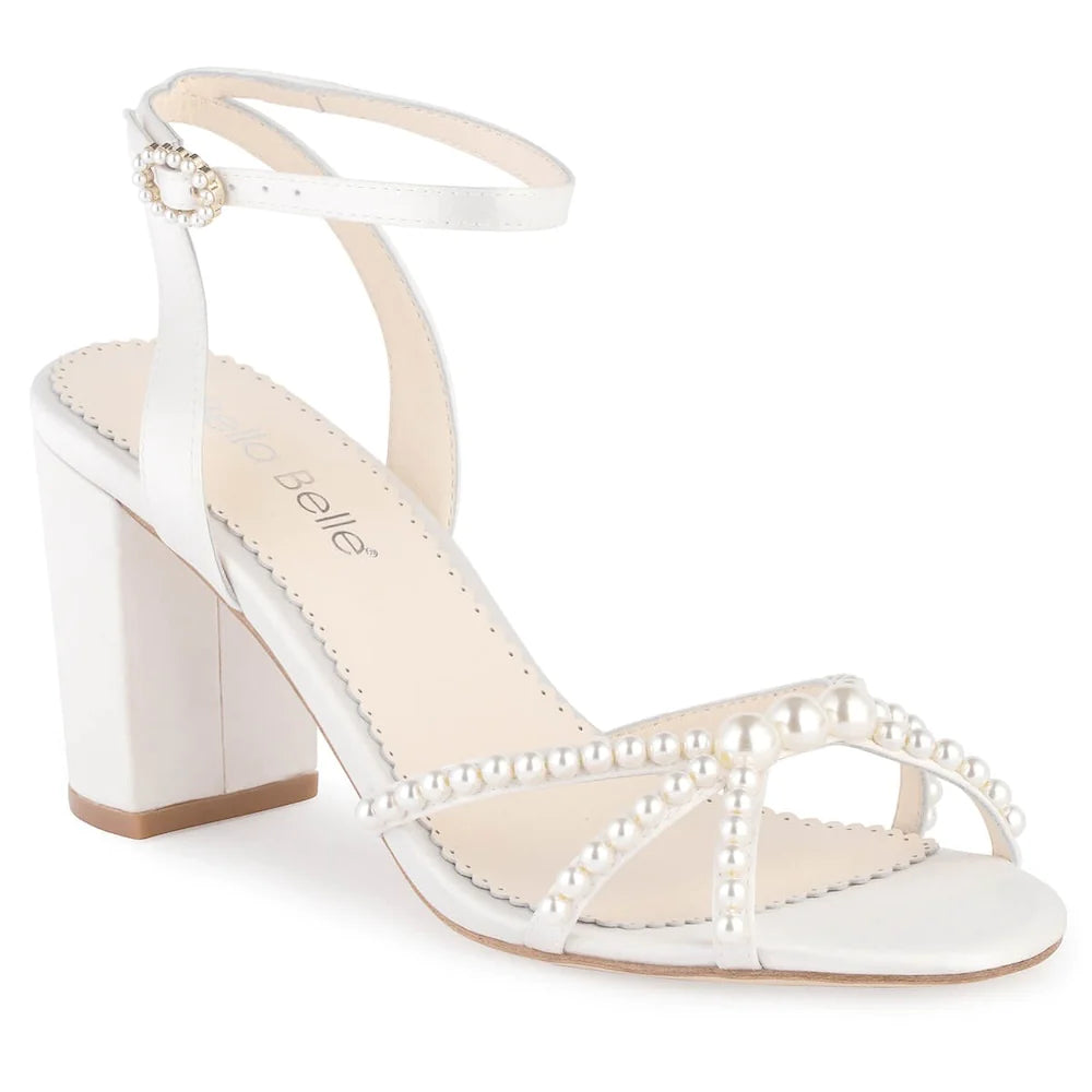 Lilia - Block Heel Pearl Wedding Sandals