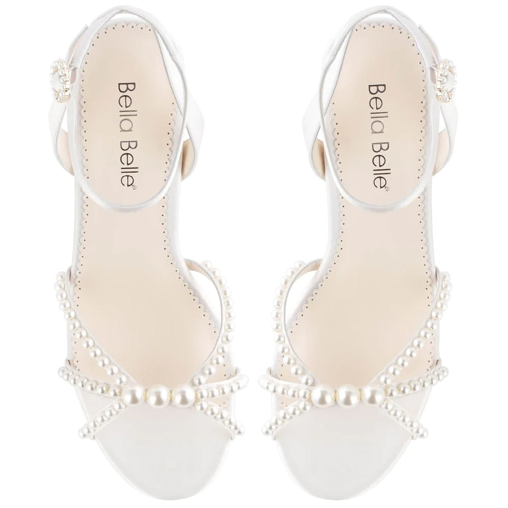 Lilia - Block Heel Pearl Wedding Sandals