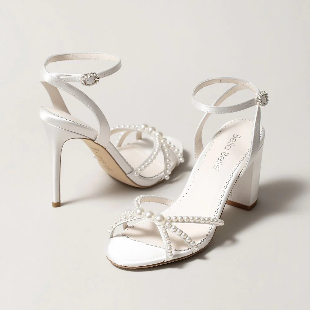 Luciana - Open Toe Ankle Strap Pearl High Heel Wedding Sandals
