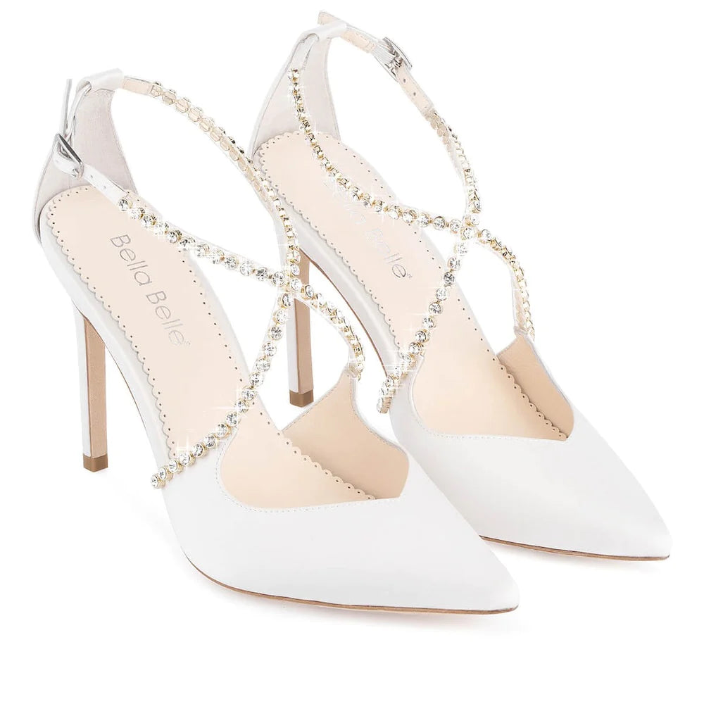 Madison - Ivory Criss Cross Crystal Strap Heels