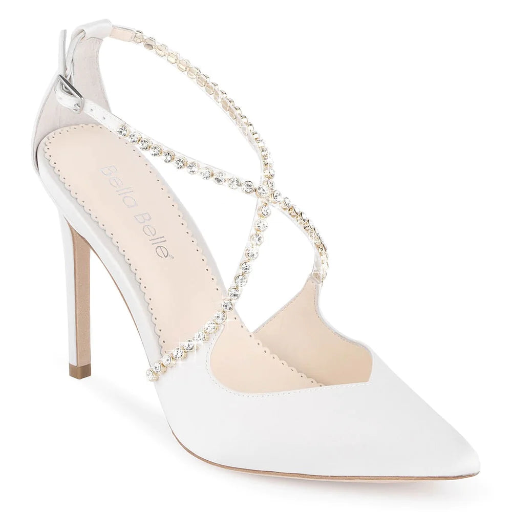 Madison - Ivory Criss Cross Crystal Strap Heels