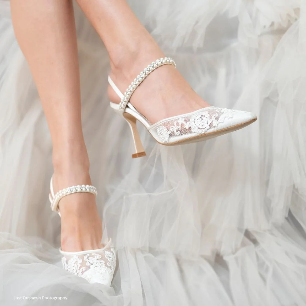 Daniela - Lace Slingback Bridal Heels