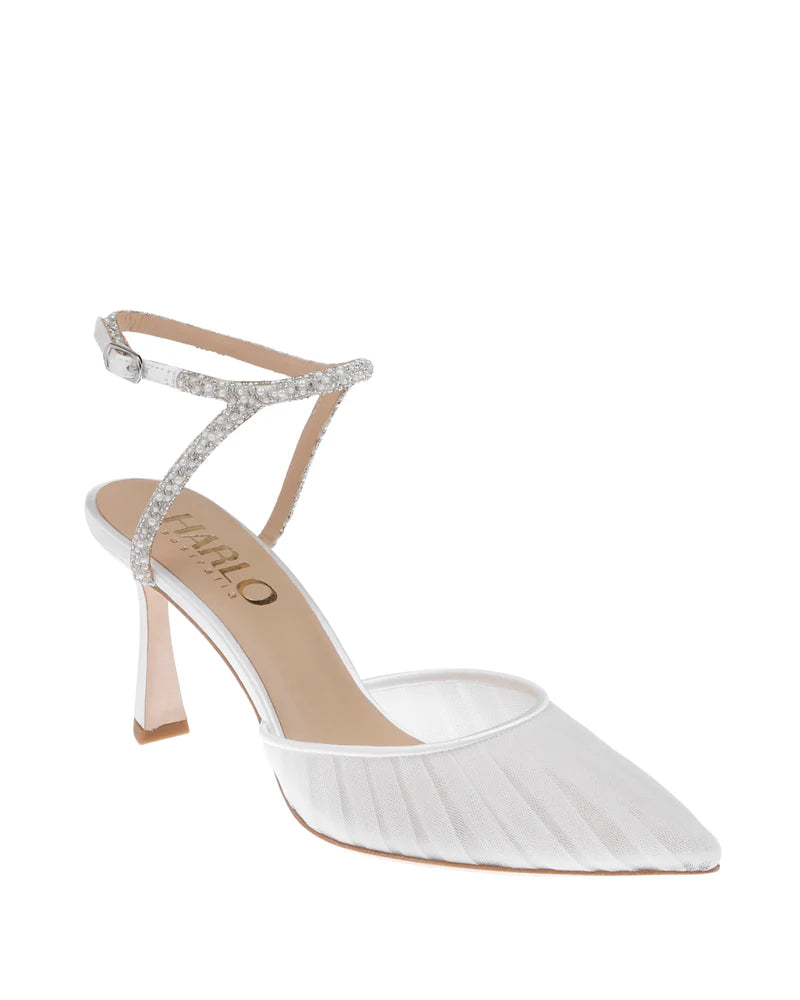 Georgia Pearl - White Tulle Point with Crystal and Pearl Strap