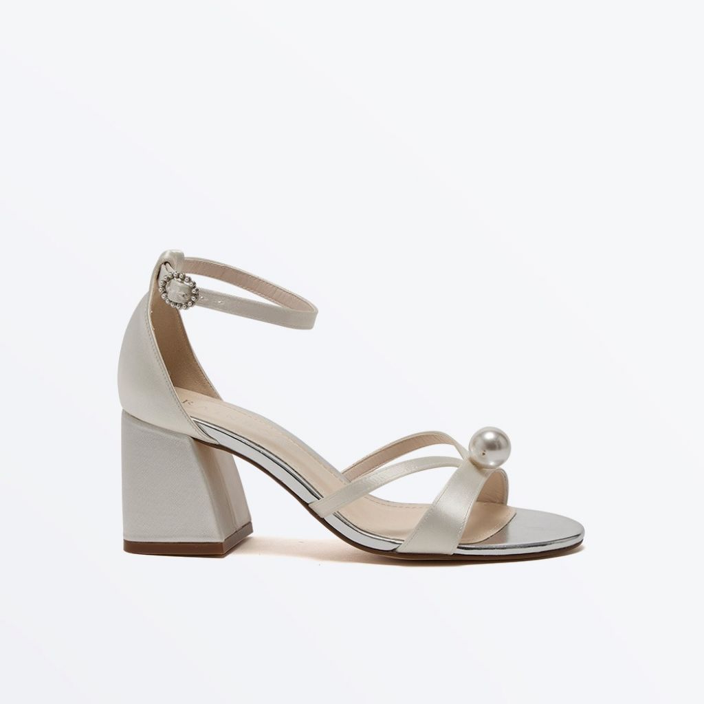 Eliza -  Pearl Detail Wedding Sandals With Block Heel