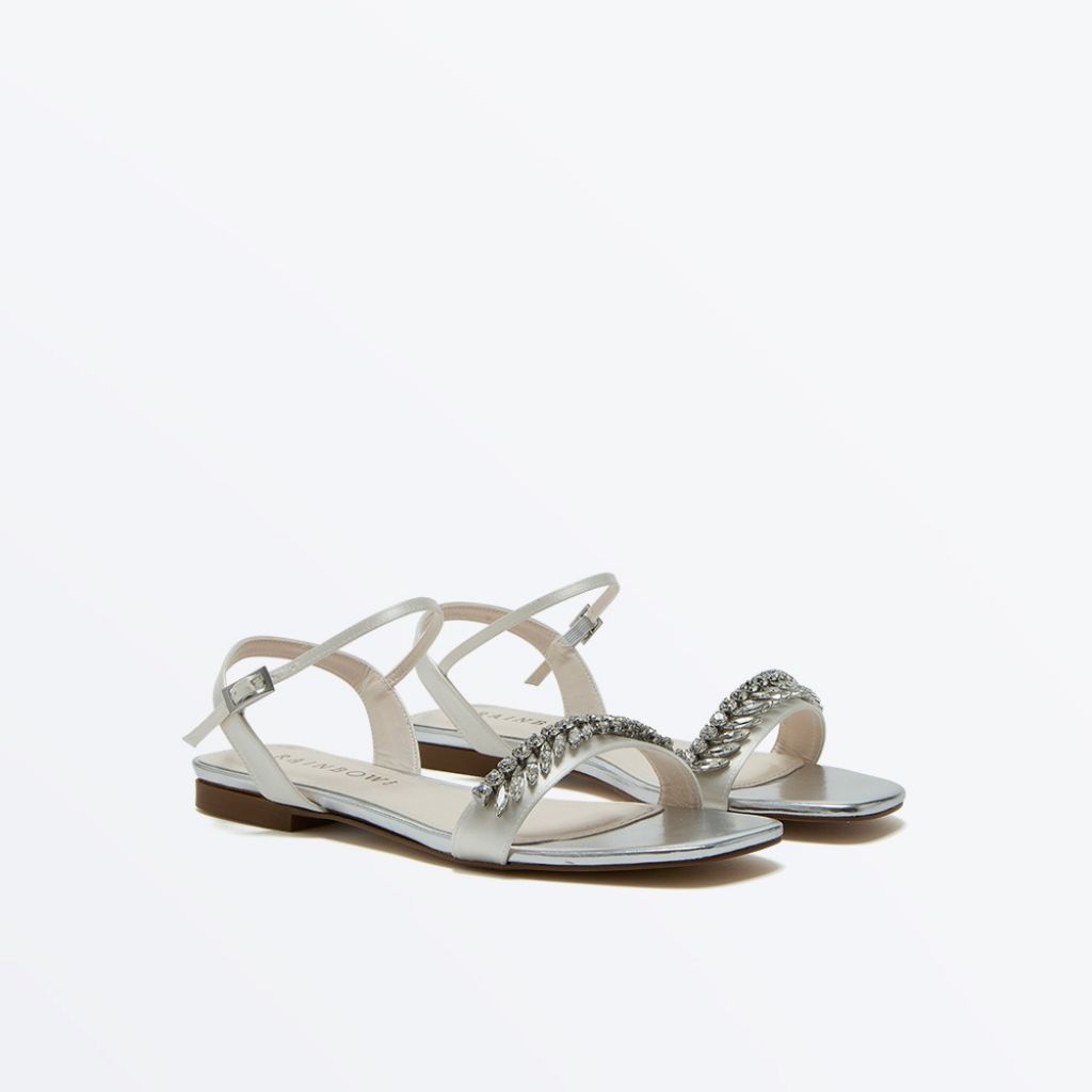 Freya Flat Sandal - Ivory Satin Sparkly Wedding Sandals