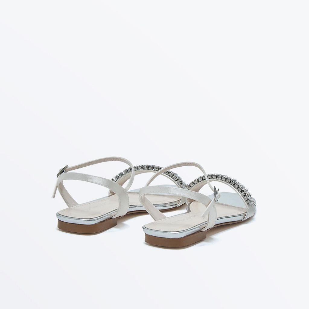 Freya Flat Sandal - Ivory Satin Sparkly Wedding Sandals