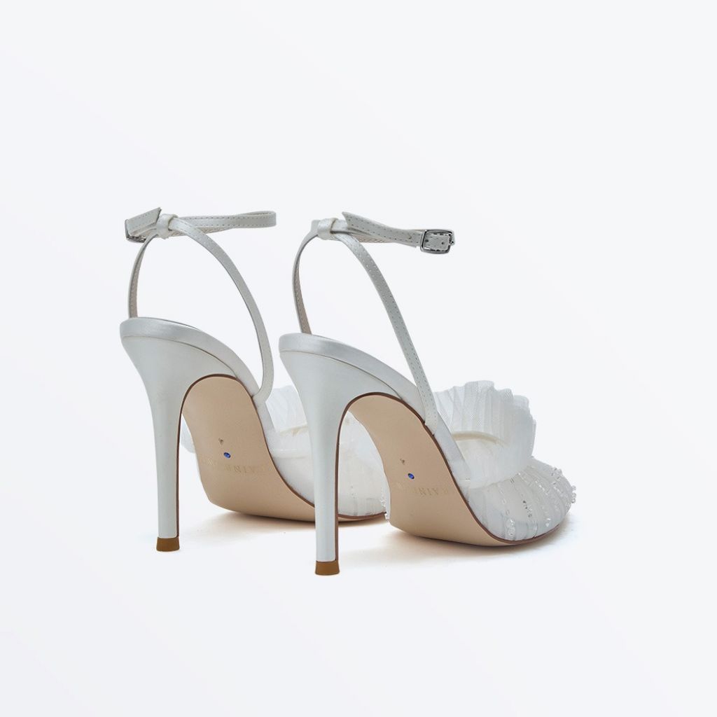 Isabella - Pleated Tulle Bridal Shoes With Ankle Straps