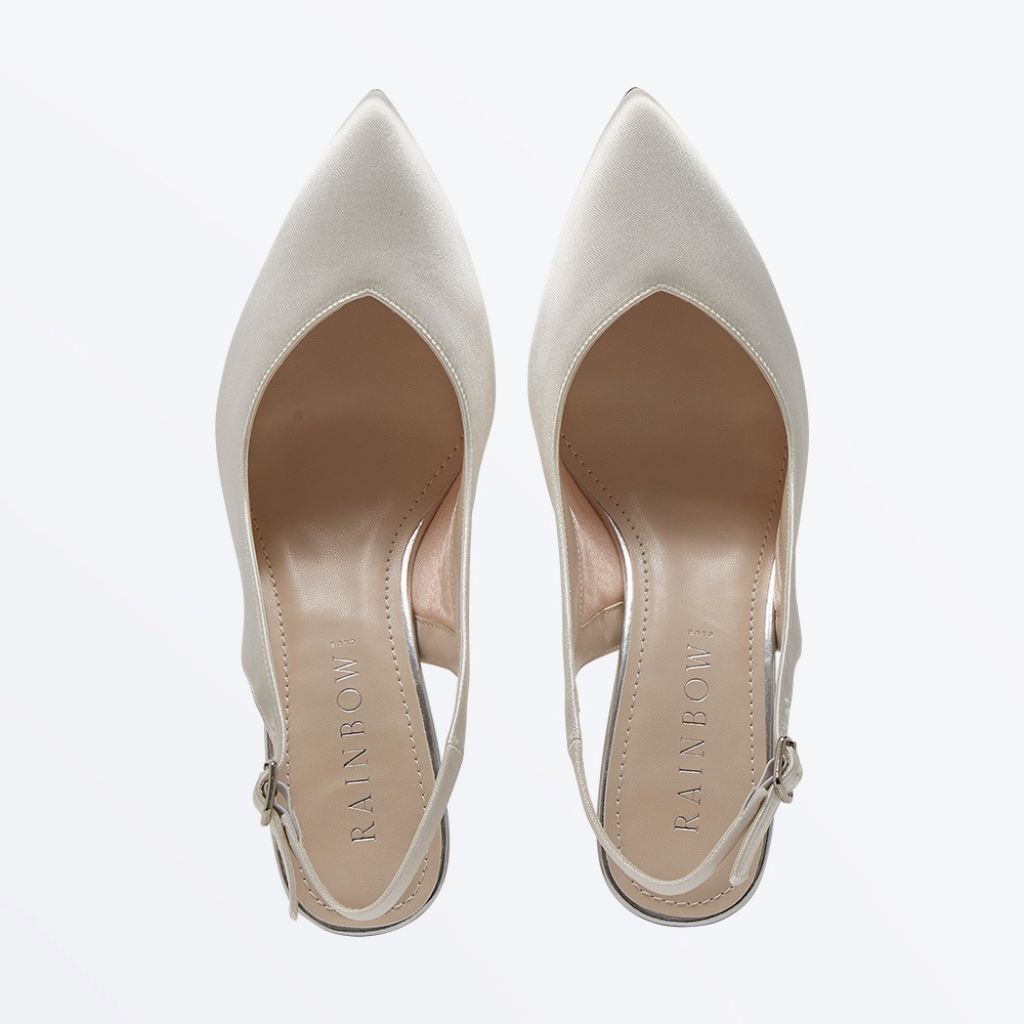 Ivy - Ivory Satin Block Heel Slingbacks