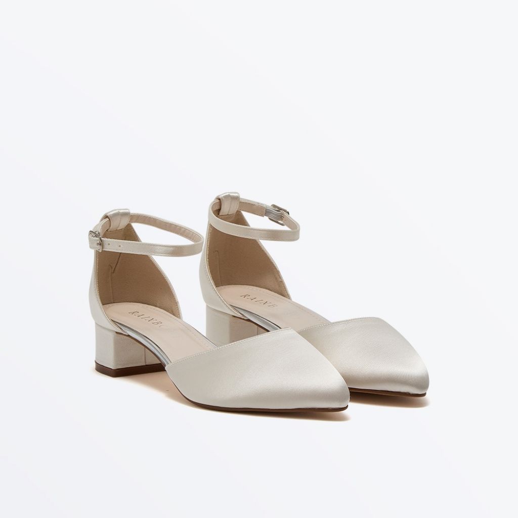 Kacy II - Ivory Satin Ankle Strap Low Heel