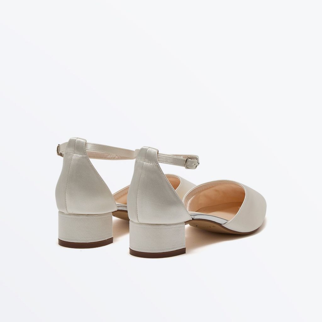 Kacy II - Ivory Satin Ankle Strap Low Heel