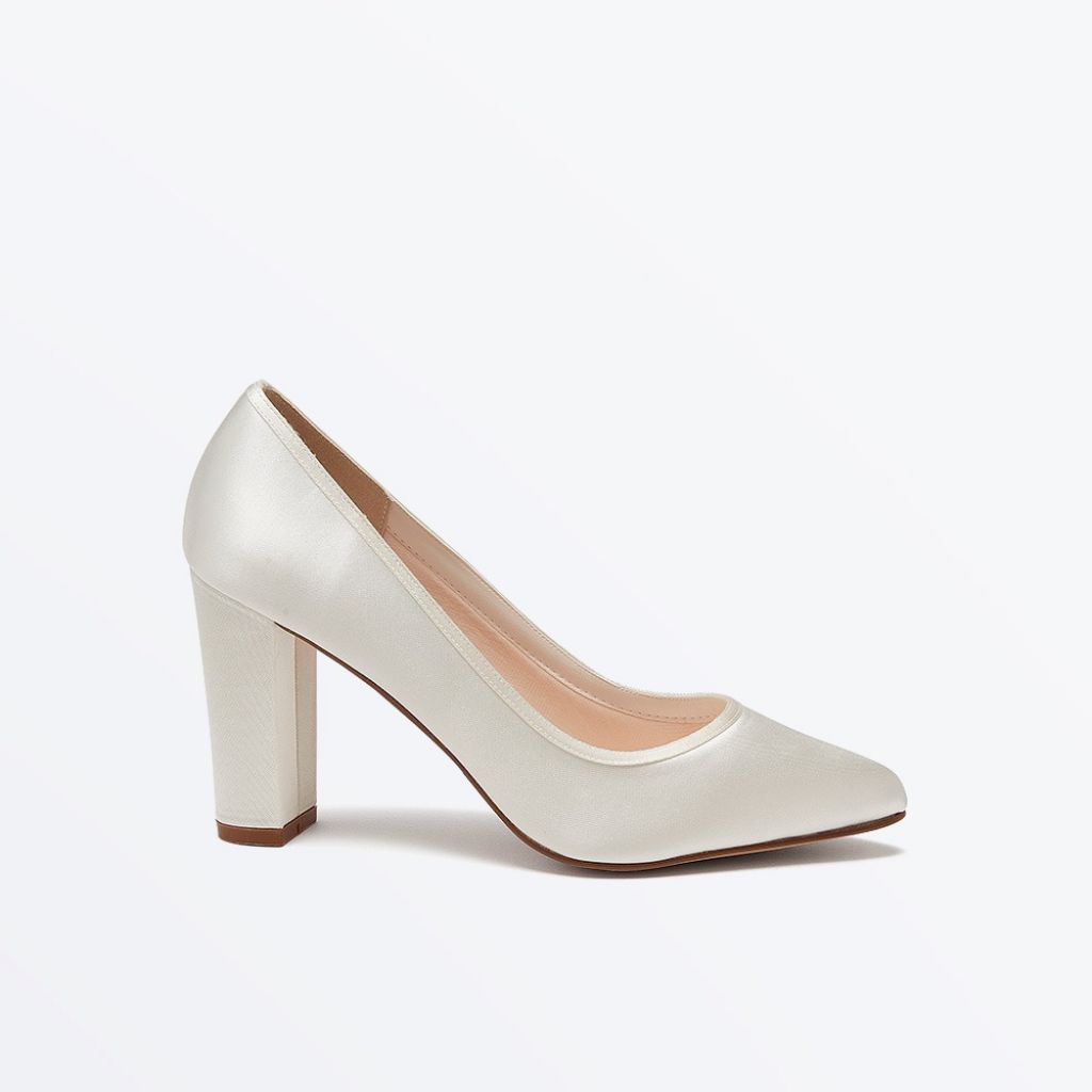 Keily - Ivory Satin Block Heel Wedding Shoes