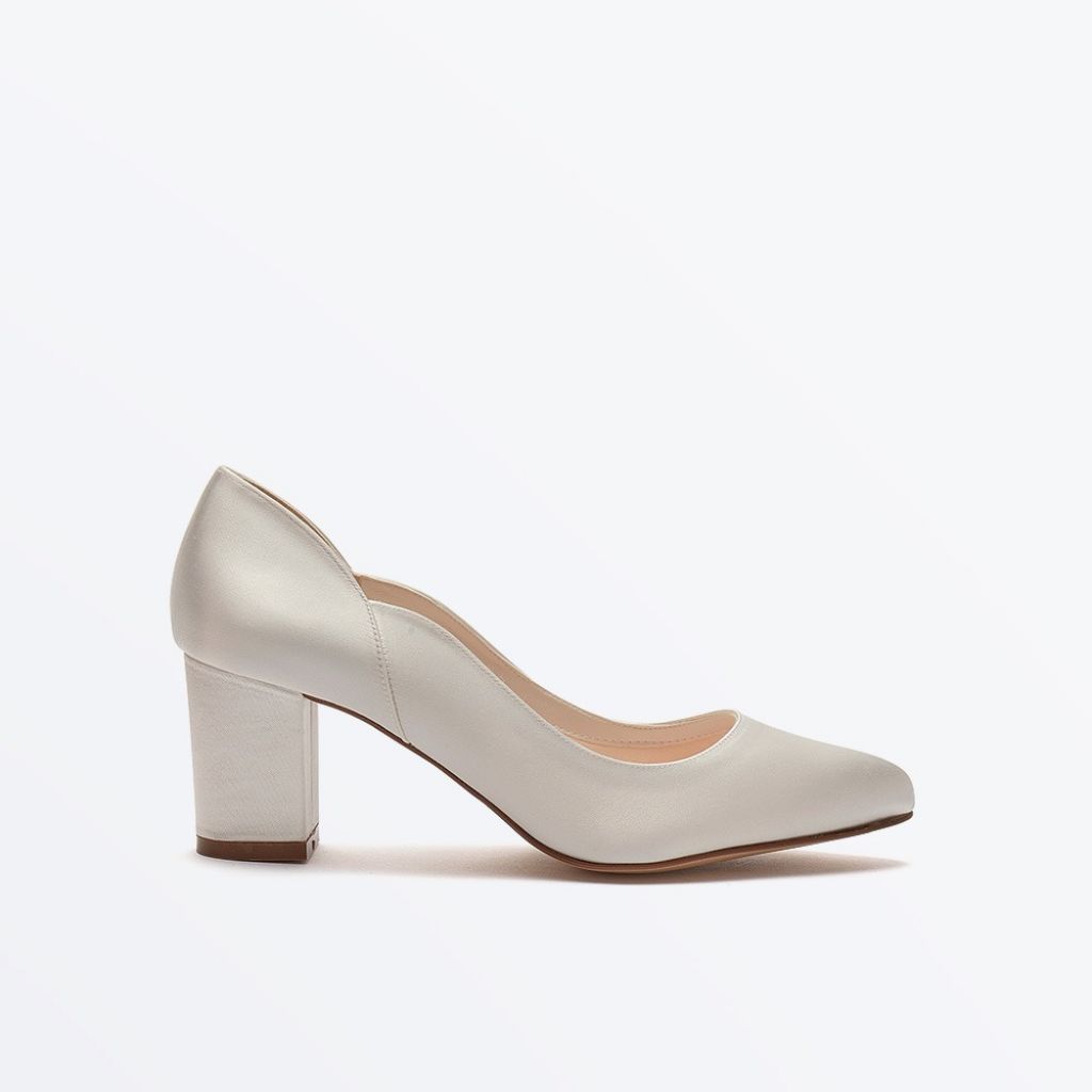 Marie - WIDE Fitting Ivory Satin Mid Block Heel Bridal Shoes