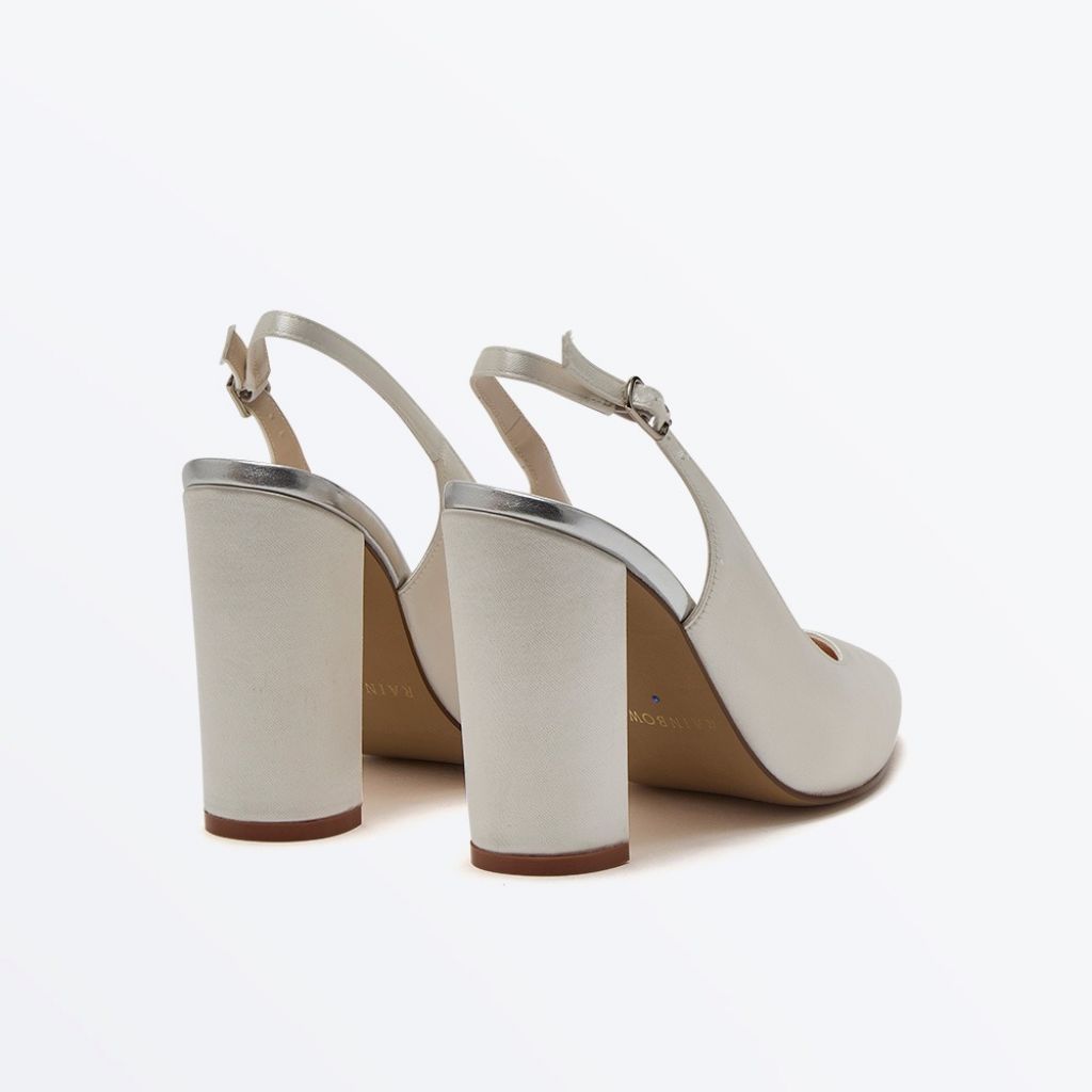 Natalie - Ivory Satin Block Heel Slingback