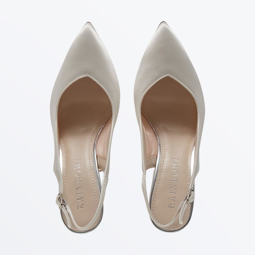 Natalie - Ivory Satin Block Heel Slingback