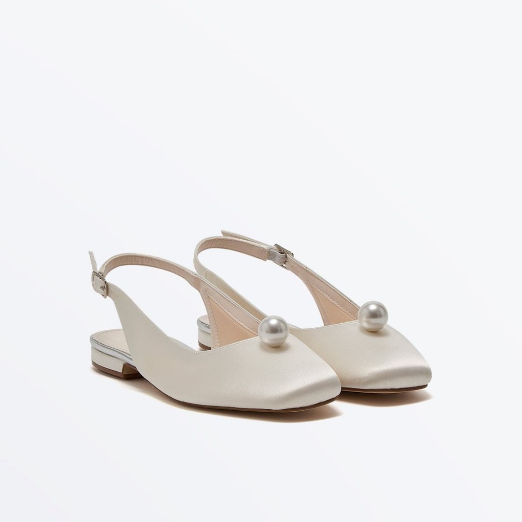 Parker - Pearl Detail Flat Wedding Slingback