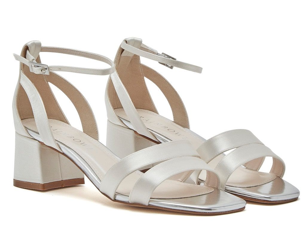 Zara - Ivory Satin Low Heel Wedding Sandals