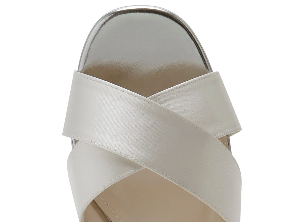 Zuri - Ivory Satin Platform Mid Heel Wedding Sandals