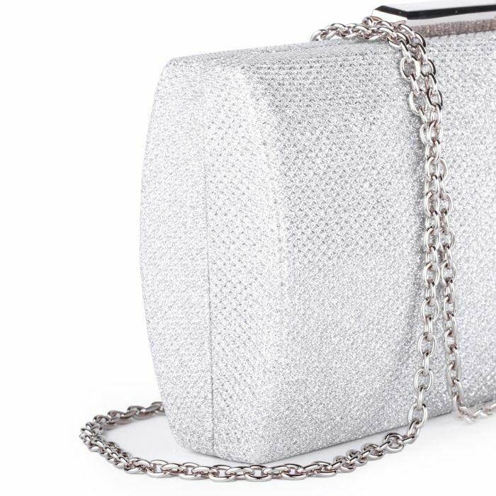 Dionne - Silver Glitter Box Clutch Bag