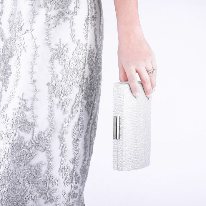 Dionne - Silver Glitter Box Clutch Bag