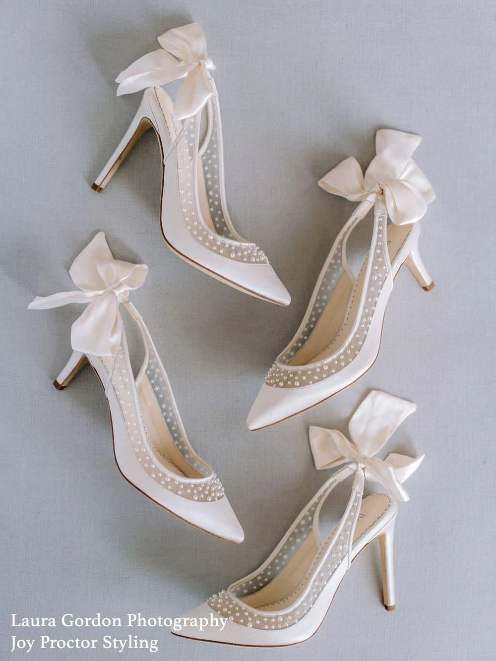 Gabrielle - Pearl Slingback Wedding Shoes with Silk Heel Bow