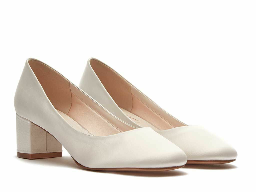 Serenity - Ivory Satin Mid Block Court Shoes