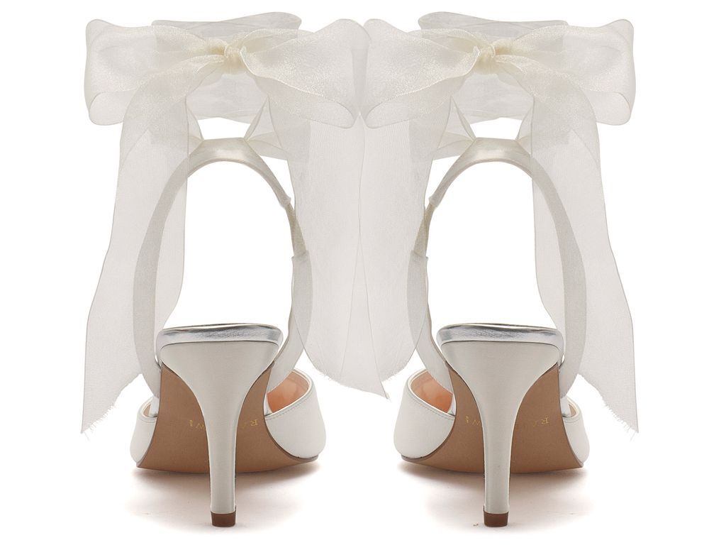 Mimi - Ivory Chiffon Ribbon Bow Bridal Shoes