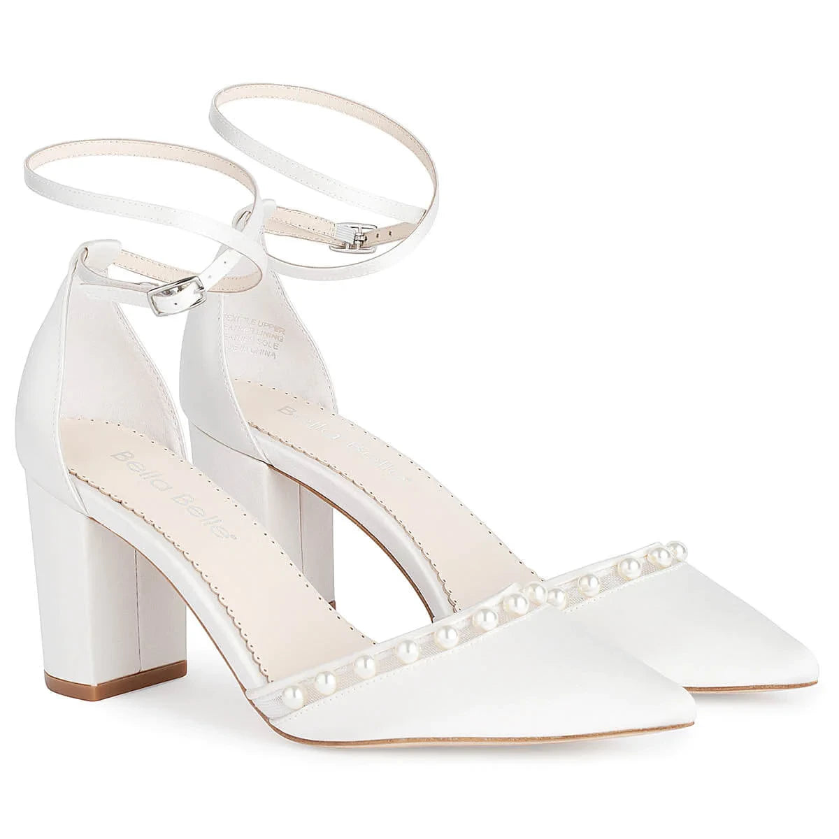 Emery - Double Ankle Strap Pearl Block Heel Wedding Shoes